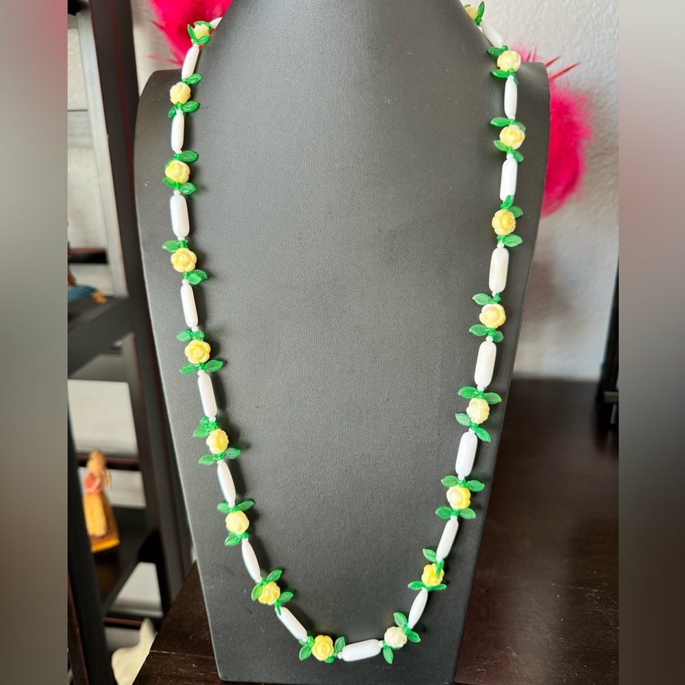 Vintage Yellow Rose Long Necklace
